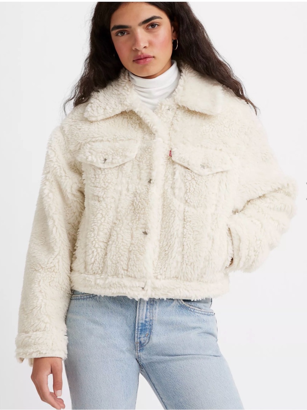 Levi’s Baby Bubble Sherpa Trucker snap front jacket in ivory fleece- S